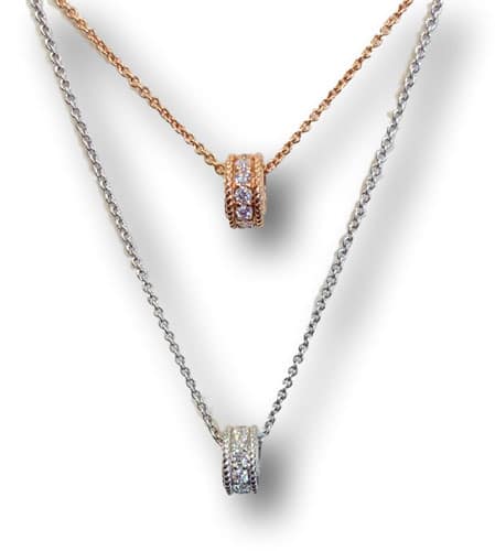 Diamond Wheel Necklaces in white gold or rose gold are the perfect accessory for your Zoom meeting.