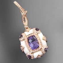 February's birthstone, amethyst set in a necklace.
