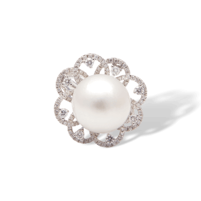 Large Pearl in Flower Ring