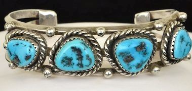 Turquoise and silver bracelet, Navajo, pre-1970, from the estate and vintage collection at Copeland Jewelers.