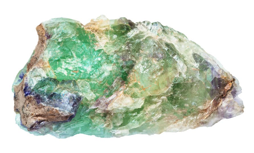 raw green Beryl, Chrysoberyl, Alexandrite gemstone isolated on white backgroung from Ural Mountains