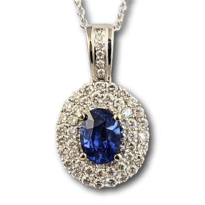 Sapphire Diamond Halo Pendant
