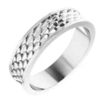 Platinum mens band with scale pattern