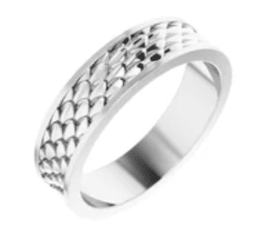 Platinum mens band with scale pattern