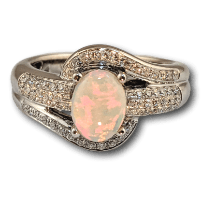 White Opal & Diamond Ring