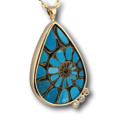 Turquoise Inlaid Ammonite Pendant